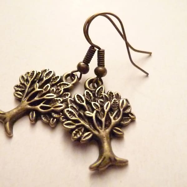 Copper Earrings, Tree Earrings, Dangle Earrings, Tree of Life Earrings, Charm Earrings