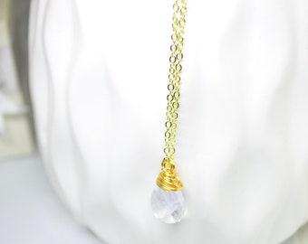 Gold Necklace, Pendant Necklace, Teardrop Necklace, Wire Wrapped Necklace