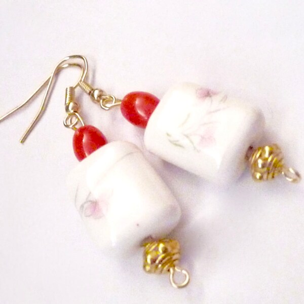 Red Earrings, Gold Earrings, White Earrings, Flower Earrings, Dangle Earrings