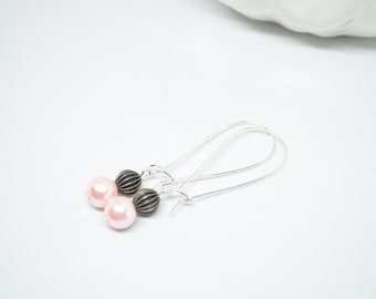 Pink Earrings, Gray Earrings, Pearl Earrings, Silver Earrings, Dangle Earrings