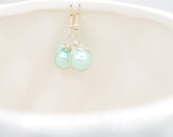 Mint Green Pearl wire wrapped earrings