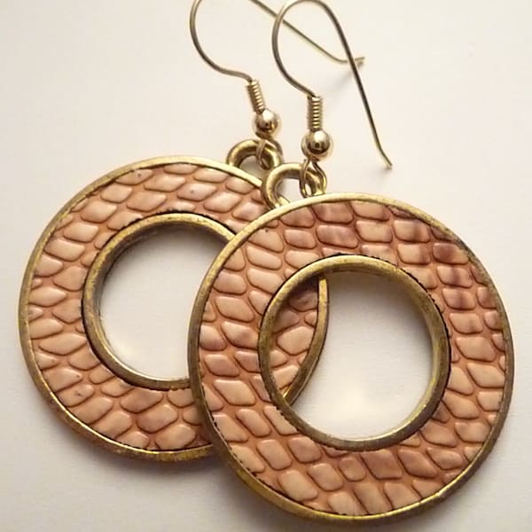 Coral Earrings, Circle Earrings, Gold Earrings