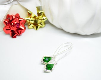 Silver Earrings, Green Earrings, Dangle Earrings, Charm Earrings