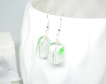 Green Earrings, Dangle Earrings, Silver Earrings, Wire Wrapped Earrings