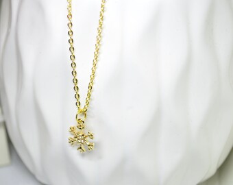 Gold Necklace, Snowflake Necklace, Pendant Necklace, Charm Necklace