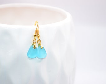 Sea Glass Blue Dangle Earrings