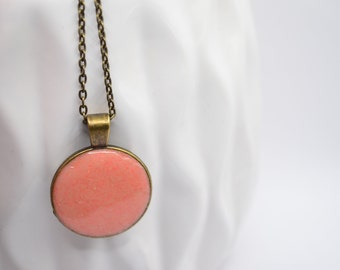 Peach Sparkle Resin Pendant Necklace