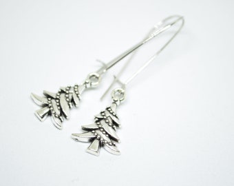 Christmas Earrings, Tree Earrings, Dangle Earrings, Silver Earrings, Charm Earrings