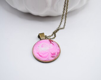 Pink and white Resin Copper Pendant Necklace