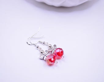 Silver and Red Butterfly Earrings