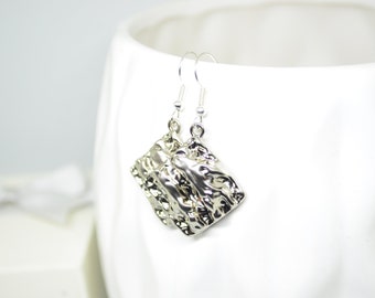 Silver Earrings, Textured Earrings, Dangle Earrings, Dangle Earrings, Charm Earrings