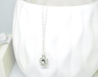 Silver Necklace, Charm Necklace, Rhinestone Necklace, Pendant Necklace