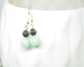 Green Earrings, Gray Earrings, Dangle Earrings, Silver Earrings