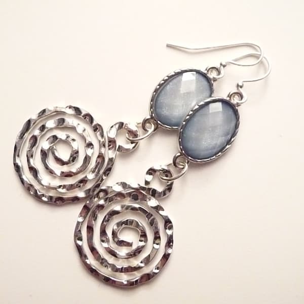 Swirly Earrings, Light Blue Earrings, Silver Earrings, Blue Earrings