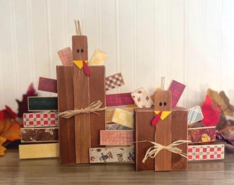Handmade Wooden Block Turkey • Thanksgiving Fall Decor