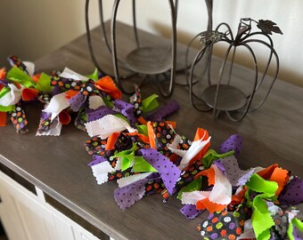 Hand Tied Halloween Rag Garland • Orange, Purple & Green Fabric