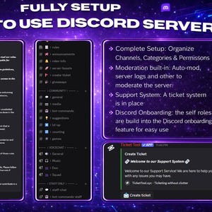 Servidor Discord completamente configurado / Más de 50 roles, más de 25 canales / Limpio, simple, fácil / Con sistema de tickets