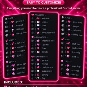 Discord-servermall med rosa tema | 50+ roller, 25+ kanaler | Streaming, enkel installation | DIREKT NEDLADDNING