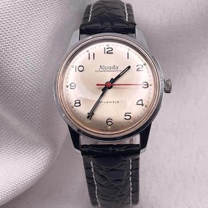 1960s Vintage NIVADA &quot;Compensamatic&quot;  17 Jewels Manual Wind Unisex Wristwatch Stainless Steel  Round Case Champagne Dial - Fully Serviced