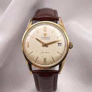 Montre-bracelet unisexe TISSOT VISODATE SEASTAR vintage des années 1960, 17 bijoux à remontage manuel, boîtier ultra fin en plaqué or