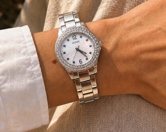 Vintage Ladies Guess Wristwatch with Swarovski Encrusted Sunburst Dial