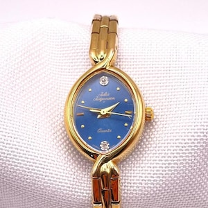 Stunning Vintage 1990&#39;s Ladies Blue Dial Vintage Jules Jurgensen Gold Plated Watch - New Battery