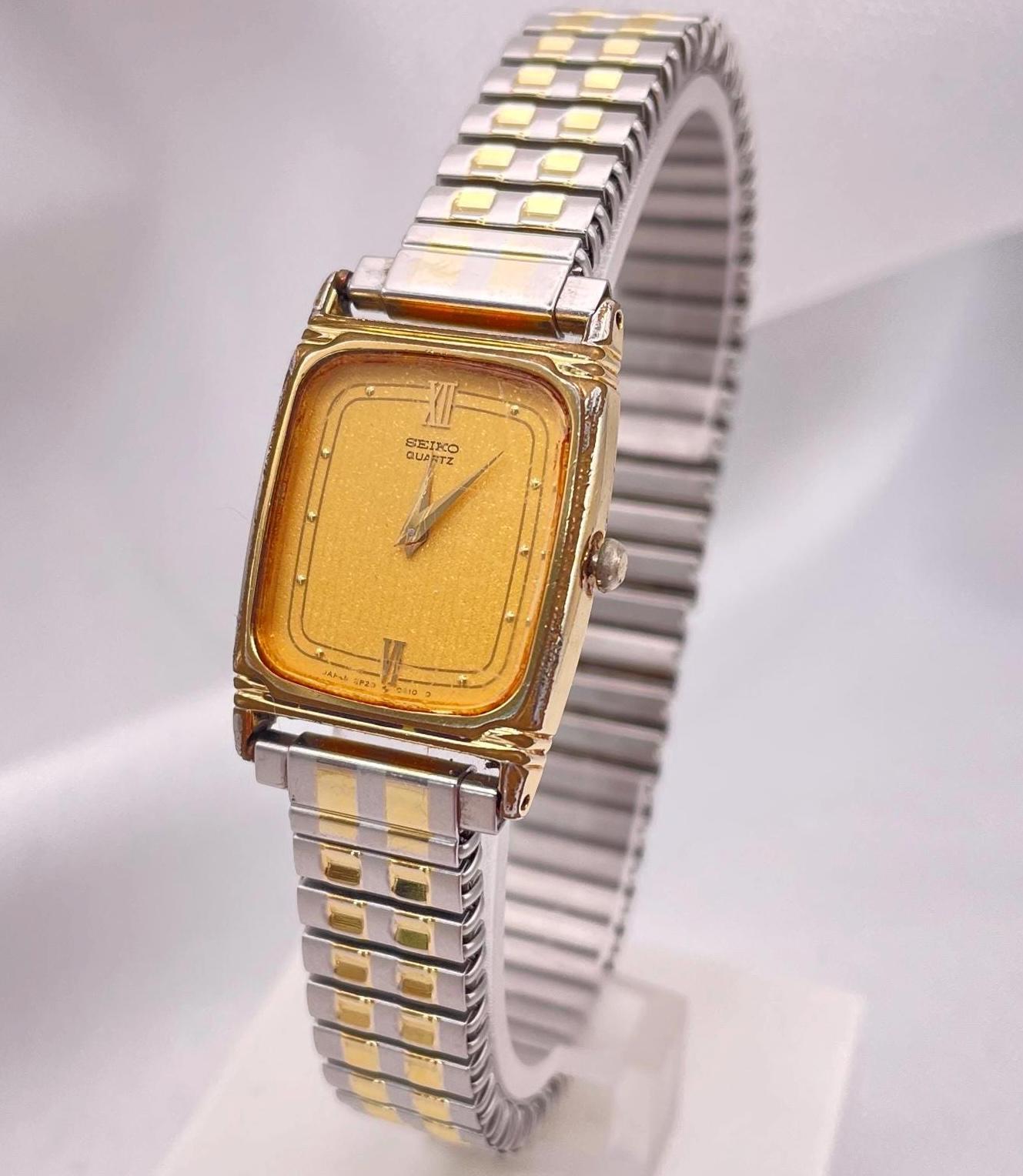 Vintage 1990's Ladies Seiko Quartz Watch: Tank Shape Gold Plated