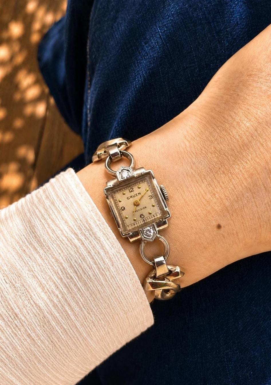 Elegant 1950s Gruen Precision Diamond Cocktail Watch | 14kt  display picture 1