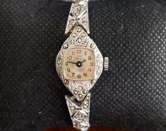 1950s Marcasite Cocktail Watch – Rhodium Plated l  Swiss 17 Jewel Manual Wind