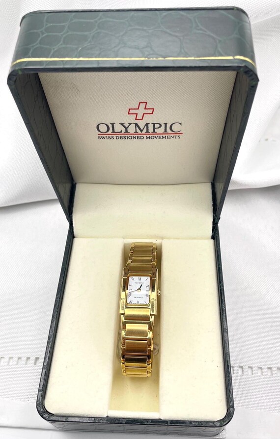 Vintage 1990s White Dial Gold Plated Rectangular Case… - Gem