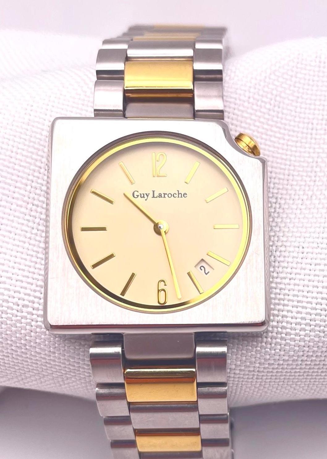 1990 s Unisex GUY LAROCHE Two Tone Square Case With Date Window Quartz Watch Etsy Canada