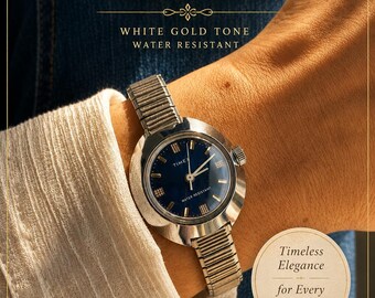 Vintage 1970s Ladies TIMEX Wristwatch: Rare Blue Dial, Manual Wind