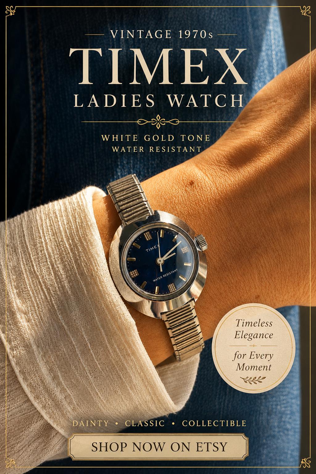 Vintage 1970s Ladies TIMEX Wristwatch: Rare Blue Dial, Manual Wind
