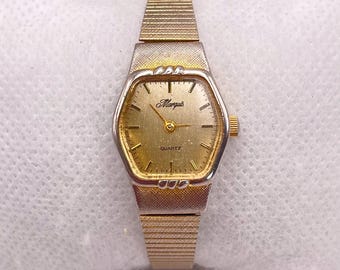 Vintage 1990s Marquis Ladies Quartz Watch – Gold Plated Hexagon Case l Integrated Bracelet