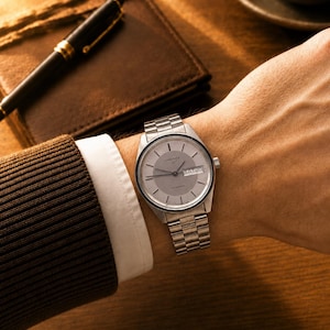 May include: A silver-tone analog wristwatch with a round grey dial, featuring a metal link bracelet, thin hour markers, and a day-date window displaying SAT 20. The watch face includes the Longines brand name and automatic text in black lettering.