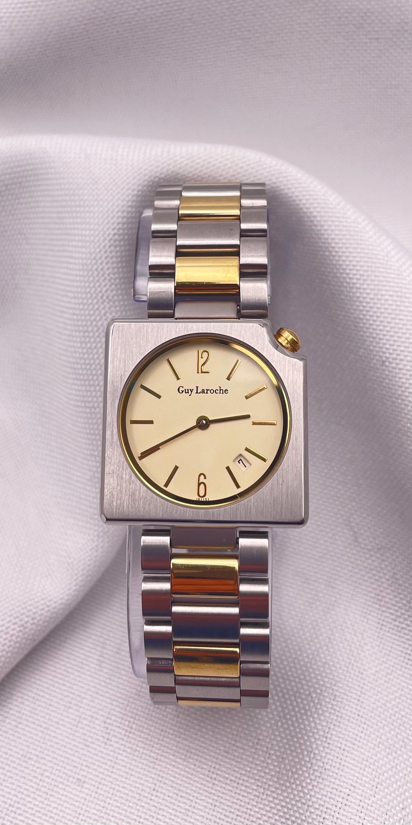 Reloj de pulsera GUY LAROCHE, década de 1990, caja cuadrada en
