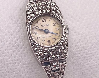 Stunning 1940s Art Deco Bernex Marcasite Cocktail Watch: Sterling Silver | Manual Wind | Bracelet l  Original Box