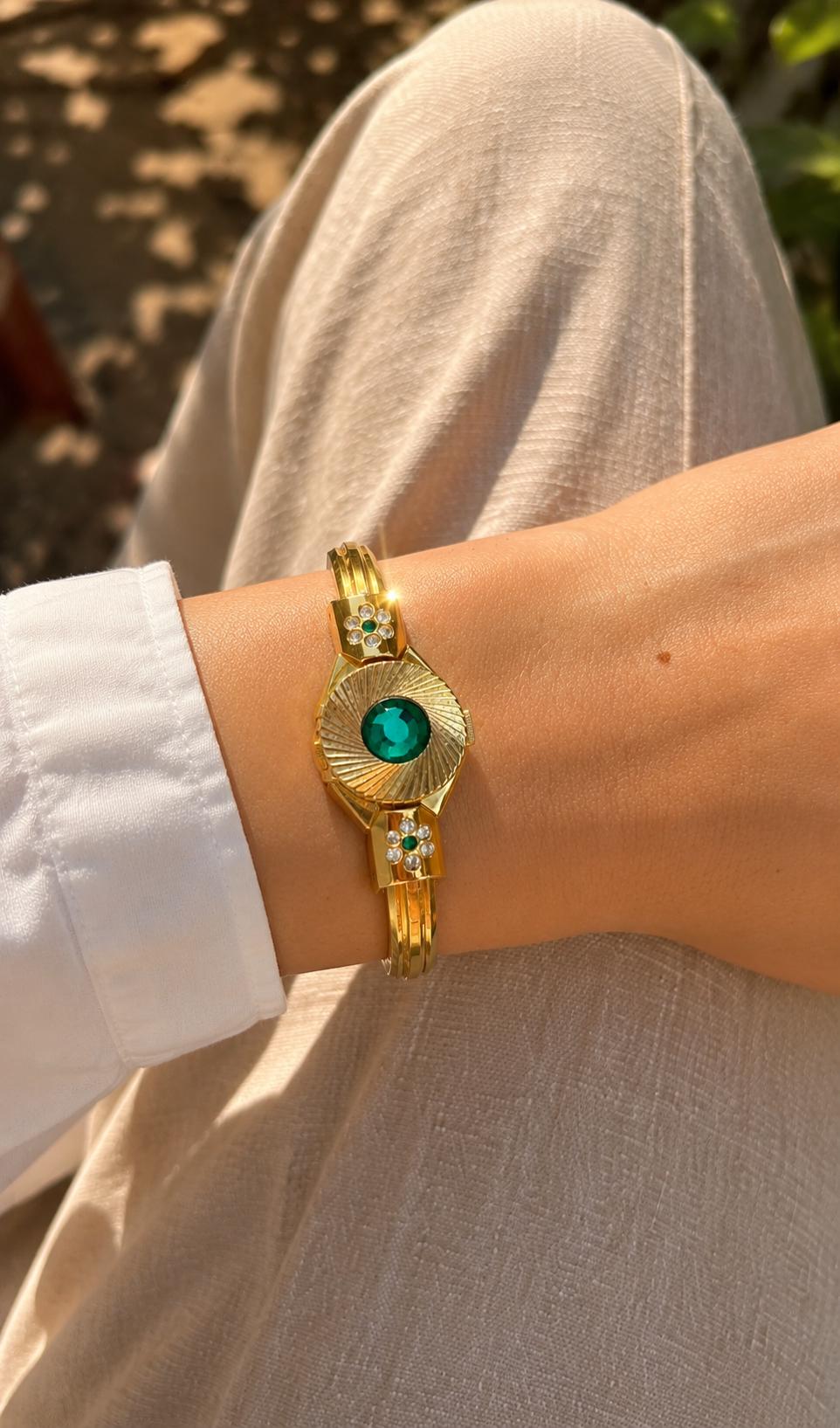 Gemstone Gold Women\'s Watch with Stone Accents “working new battery” Vintage Stone Ladies Watch - Etsy main image 3