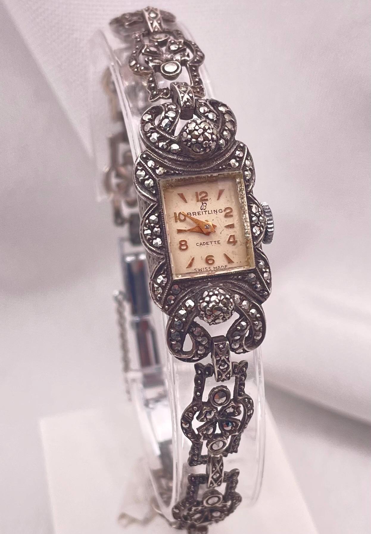 Unique-RARE-Stunning Vintage Art Deco Sterling Silver & Marcasite Watch Vintage Rare Sterling Silver & Marcasite Wristwatch  main image 4