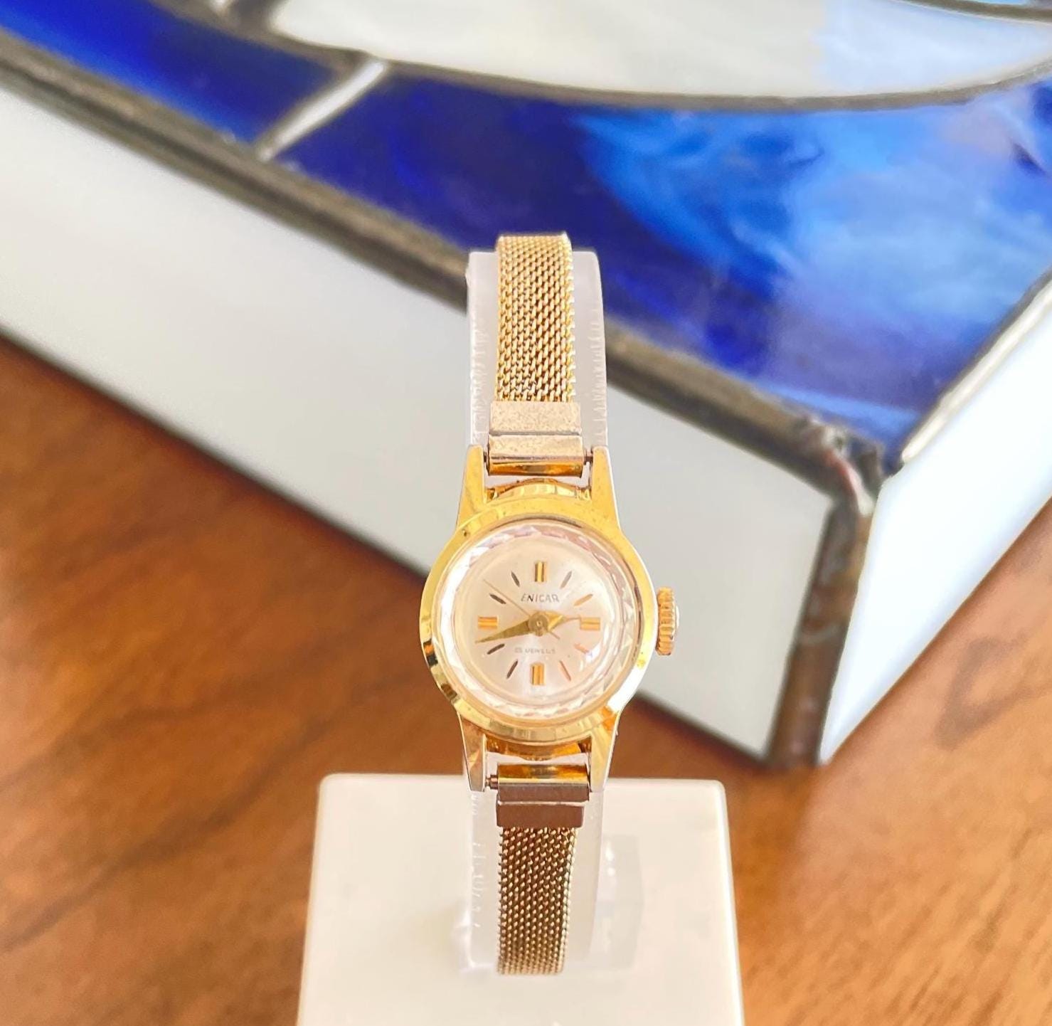 Vintage Enicar Gold Cut Out Mechanical Wind up Art Deco Wristwatch Vintage 1957 Enicar Ultrasonic Gold Plated Water Shock Proof  main image 4