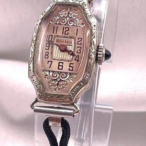 1920s Vintage Art Deco Ladies Wristwatch – 18Kt White Gold Filled Case, Gem Set Crown & 15 Jewel Swiss Movement By Winton Watch Brand