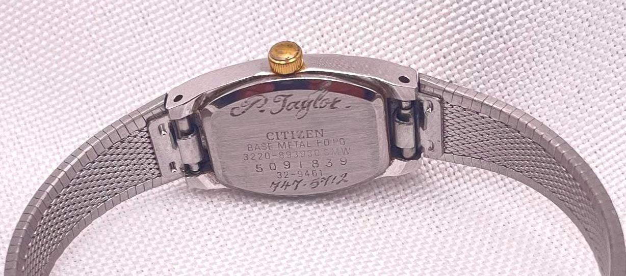 Montre Vintage Citizen Pour Femme - Cadran Carré Doré, Quartz, Bracelet Acier