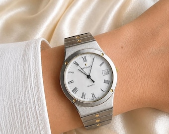 Vintage 1980s MOVADO Wristwatch (86-52-890v70): Stainless Steel, White Dial, Movado Stainless Steel Strap, Box and Papers