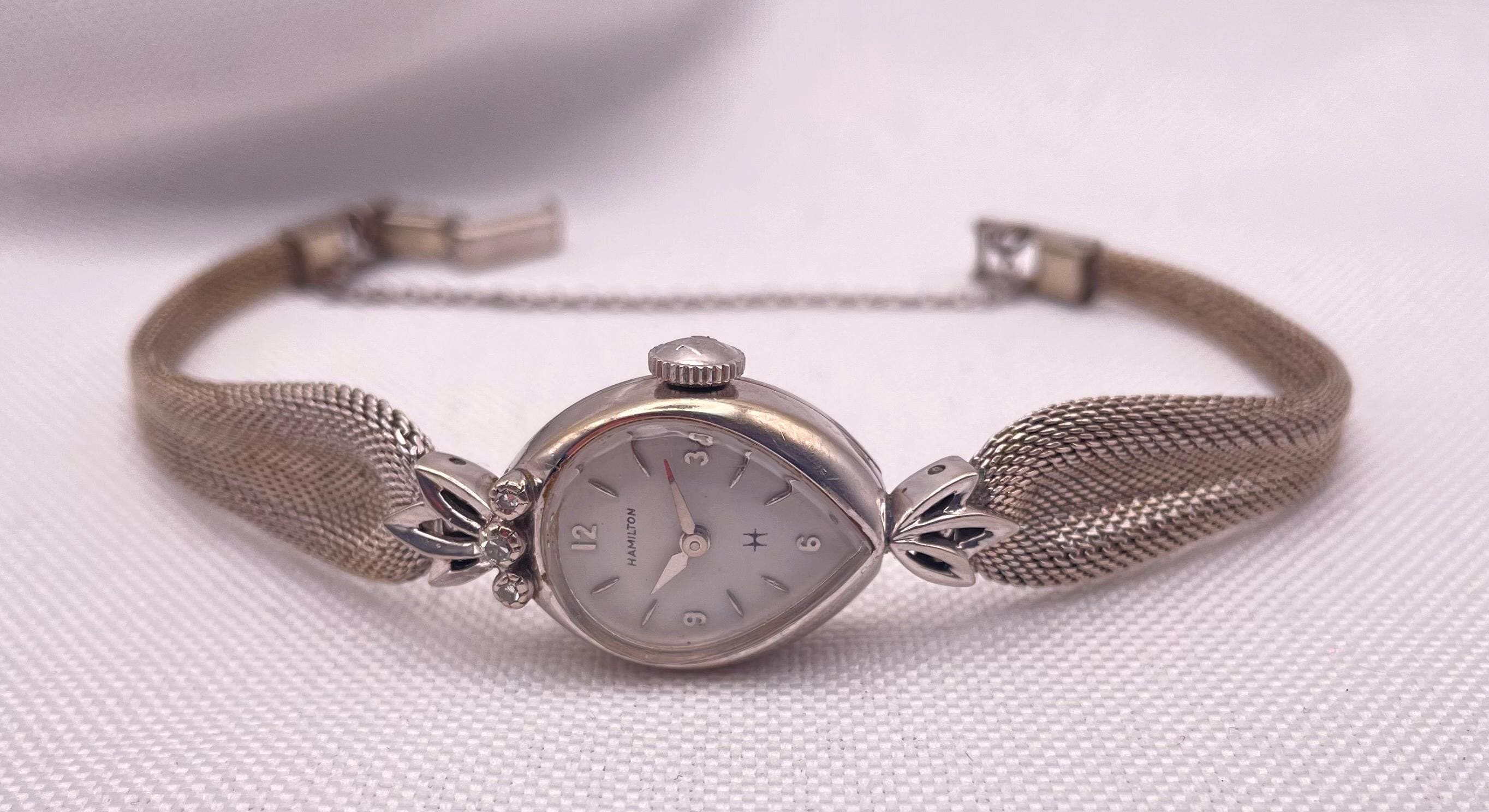 Rare 1960s Ladies HAMILTON Cocktail Wristwatch – 10kt White  display picture 1