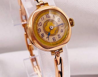 jaren 1930 vintage massief 9kt roségoud Zwitsers cocktailhorloge voor dames, art-deco wijzerplaat, handmatig opwindbaar, originele doos