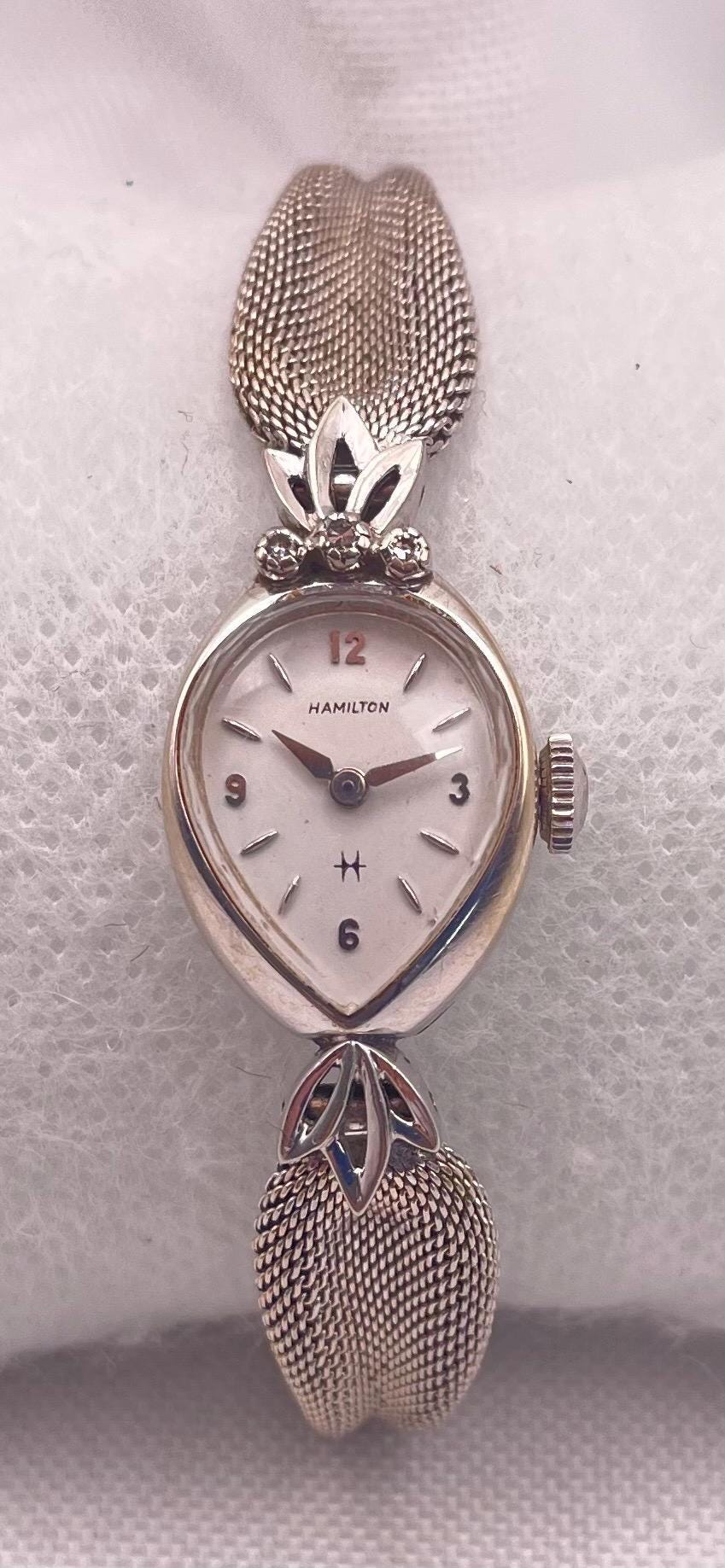 Rare 1960s Ladies HAMILTON Cocktail Wristwatch – 10kt White  display picture 2