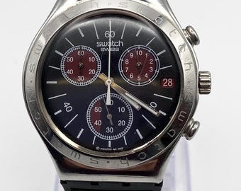 Swatch Irony Chronograph Watch, Blue & Red Accent, New Strap