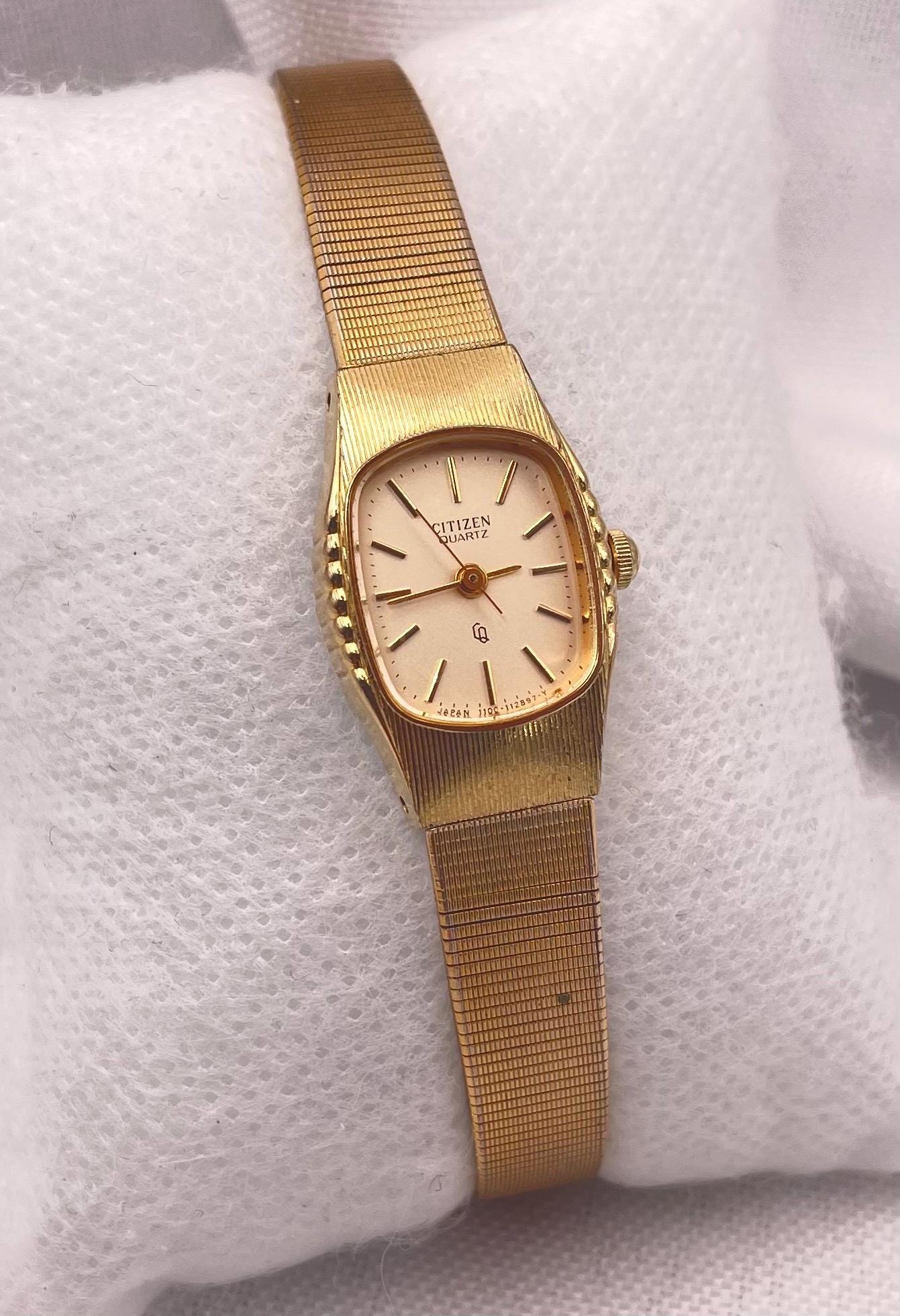 Vintage Citizen ladies gold tone day date watch NEW BATTERY Vintage Citizen Watch Men Gold Tone Champagne Dial Rectangle  main image 2