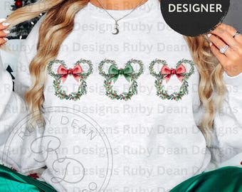 Mickey Head Reihe von drei Holly-Weihnachtsfeiertagskränzen mit kokettischen Bögen PNG Digital Download Kommerzielle Nutzung (DF125)