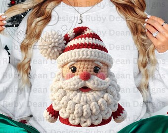 Faux Crochet Yarn Knitted Textured Santa Face PNG Digital Download Commercial Use (DF183)